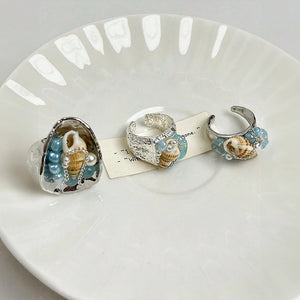Vintage Beach Natural Aquamarine Shell Ring
