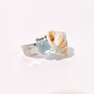 Vintage Beach Natural Aquamarine Shell Ring