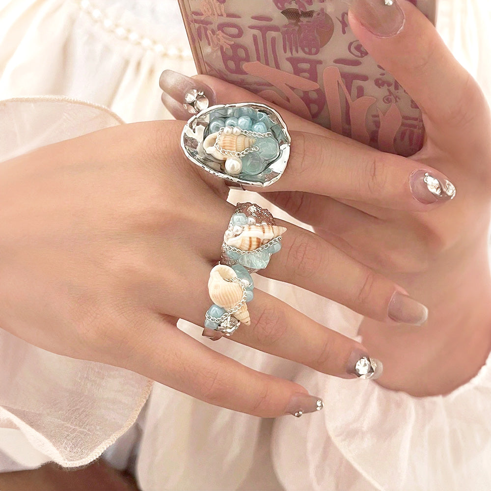 Vintage Beach Natural Aquamarine Shell Ring