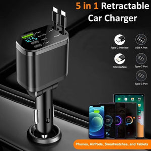 120W 5-in-1 Retractable Car Charger