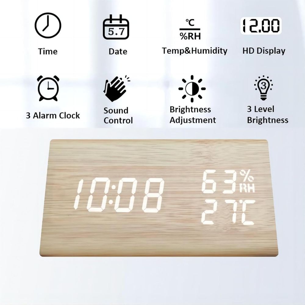 Personalized Wooden LED Alarm Clock