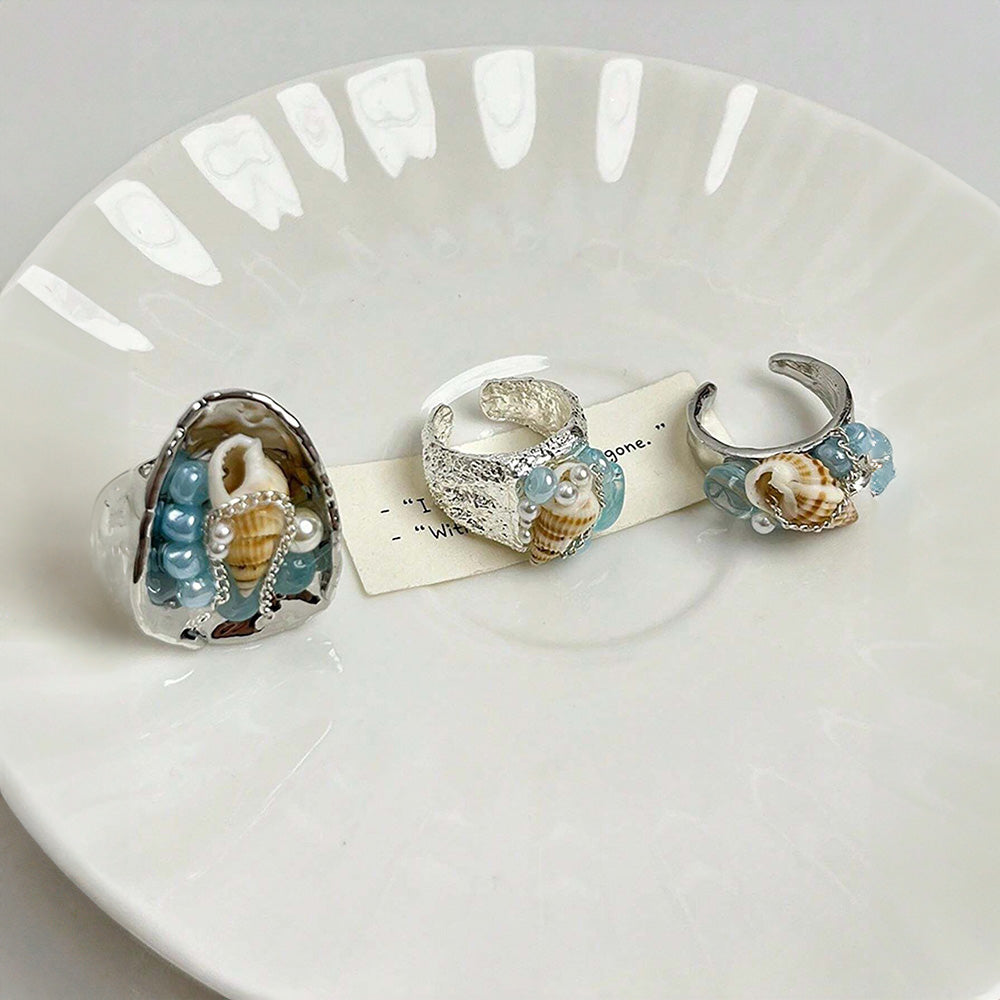 Vintage Beach Natural Aquamarine Shell Ring