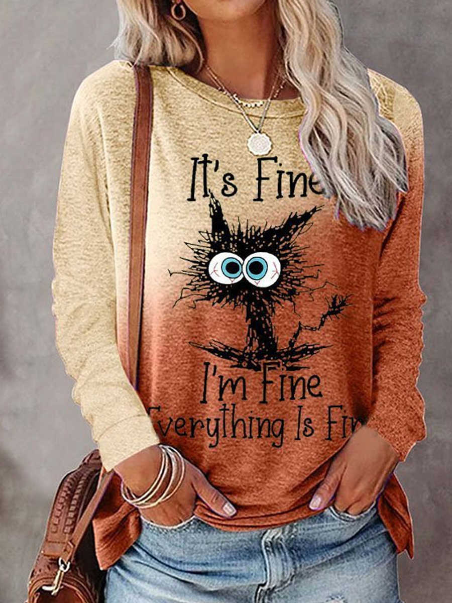 《It&#39;s Fine》Cat long-sleeve shirt