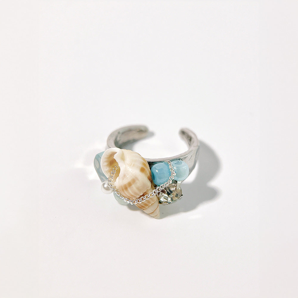 Vintage Beach Natural Aquamarine Shell Ring