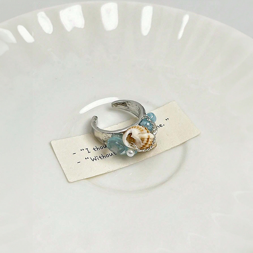 Vintage Beach Natural Aquamarine Shell Ring