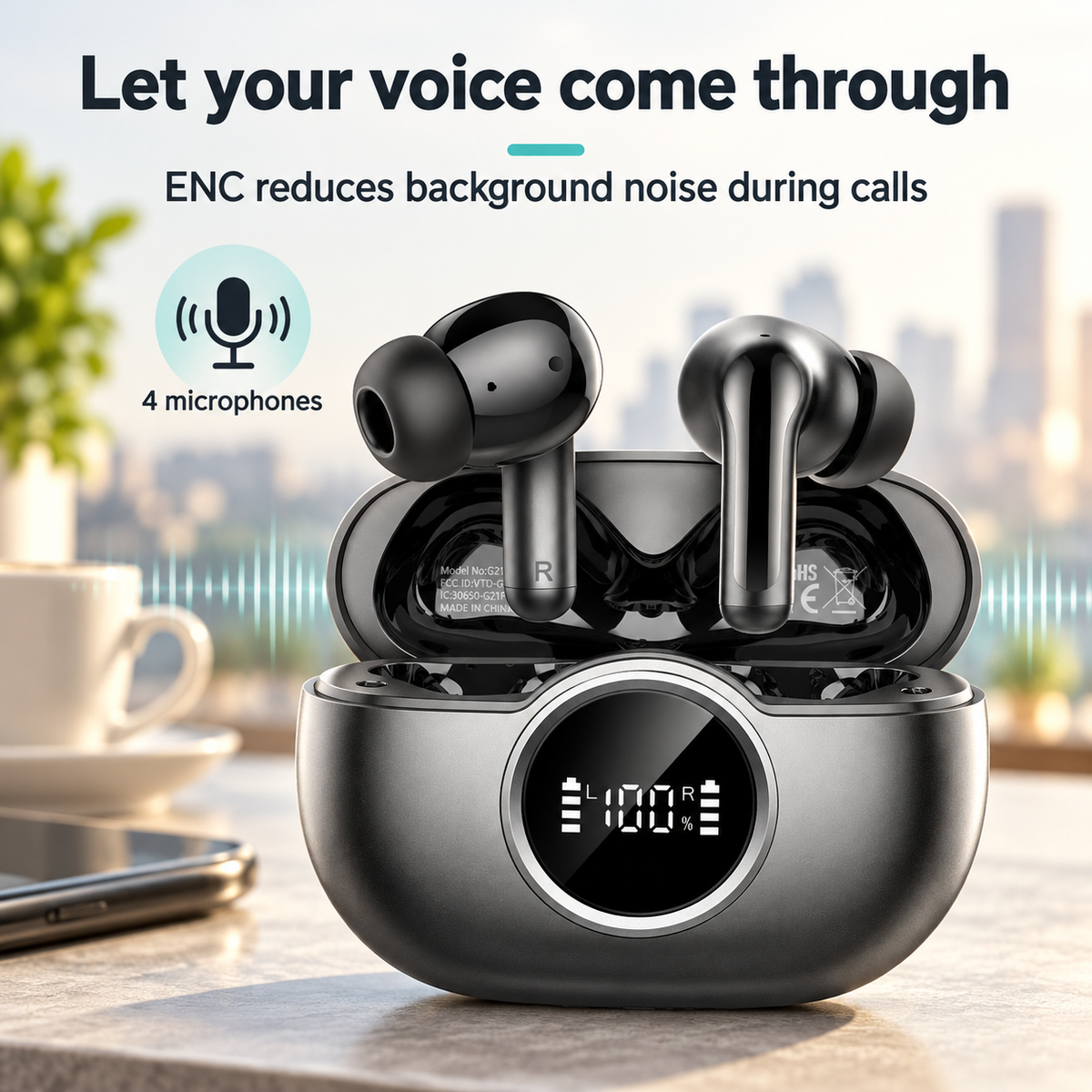 Four microphones with ENC for calls
