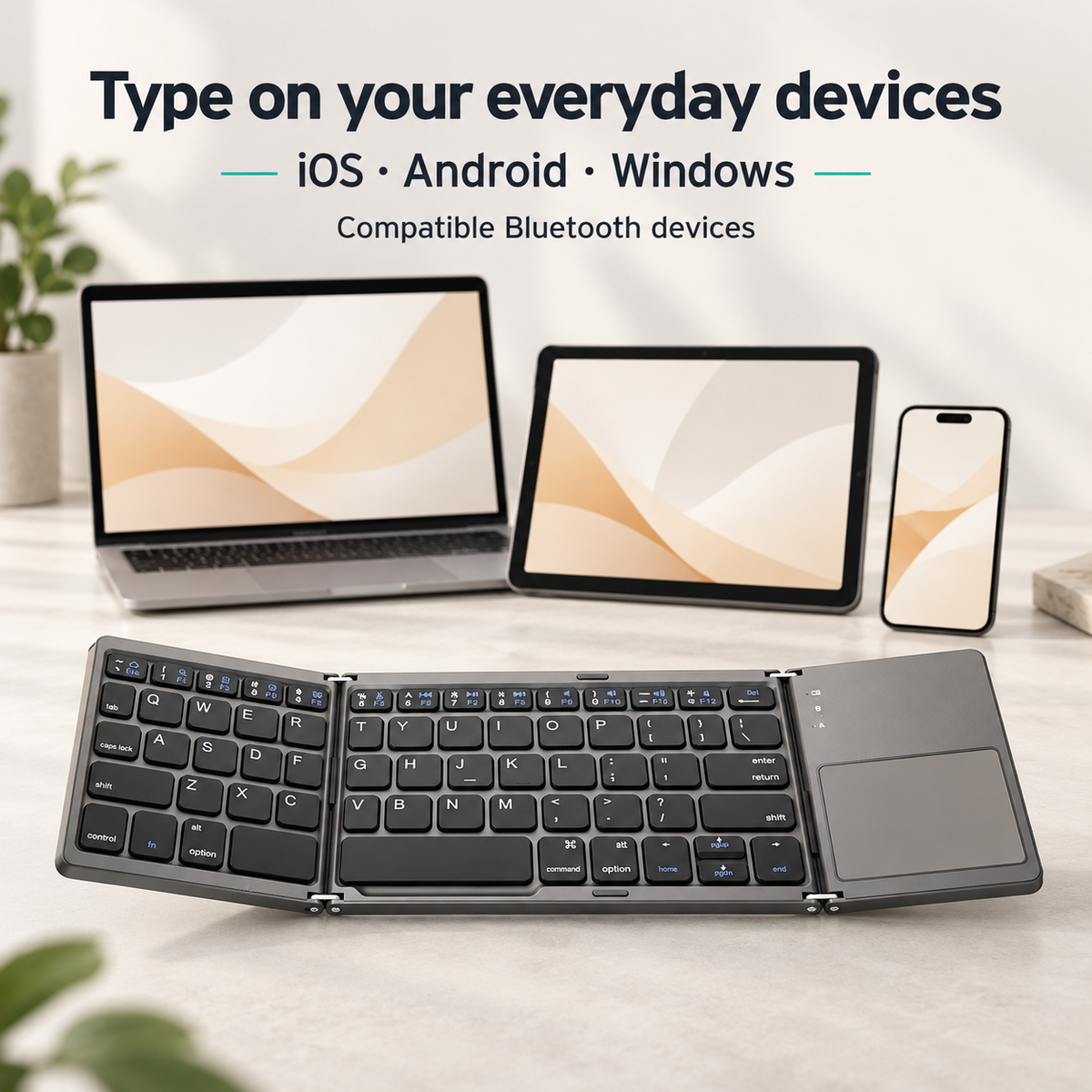 Bluetooth folding keyboard with iOS, Android and Windows compatibility