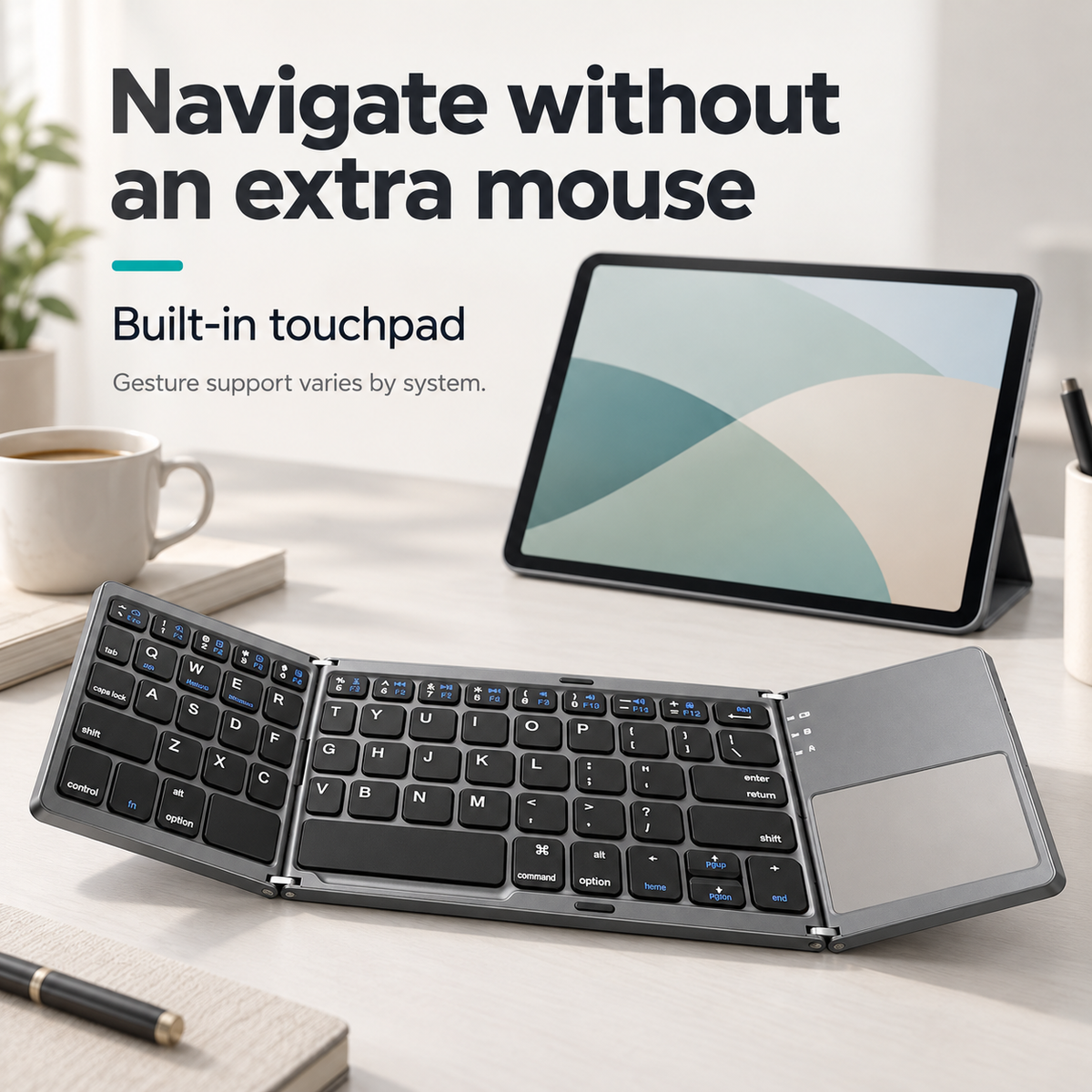 Folding keyboard with built-in touchpad