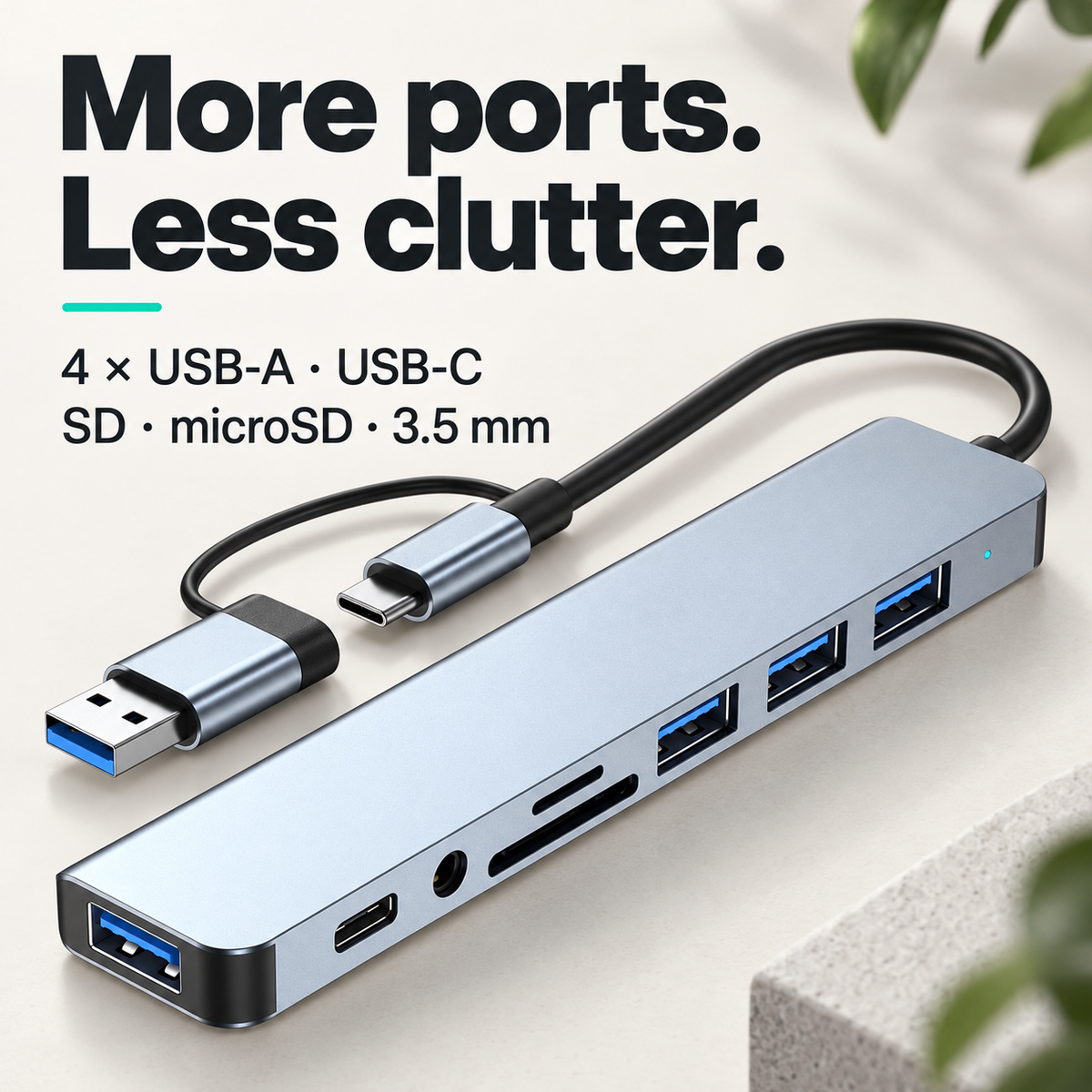 Eight-in-one USB hub port overview