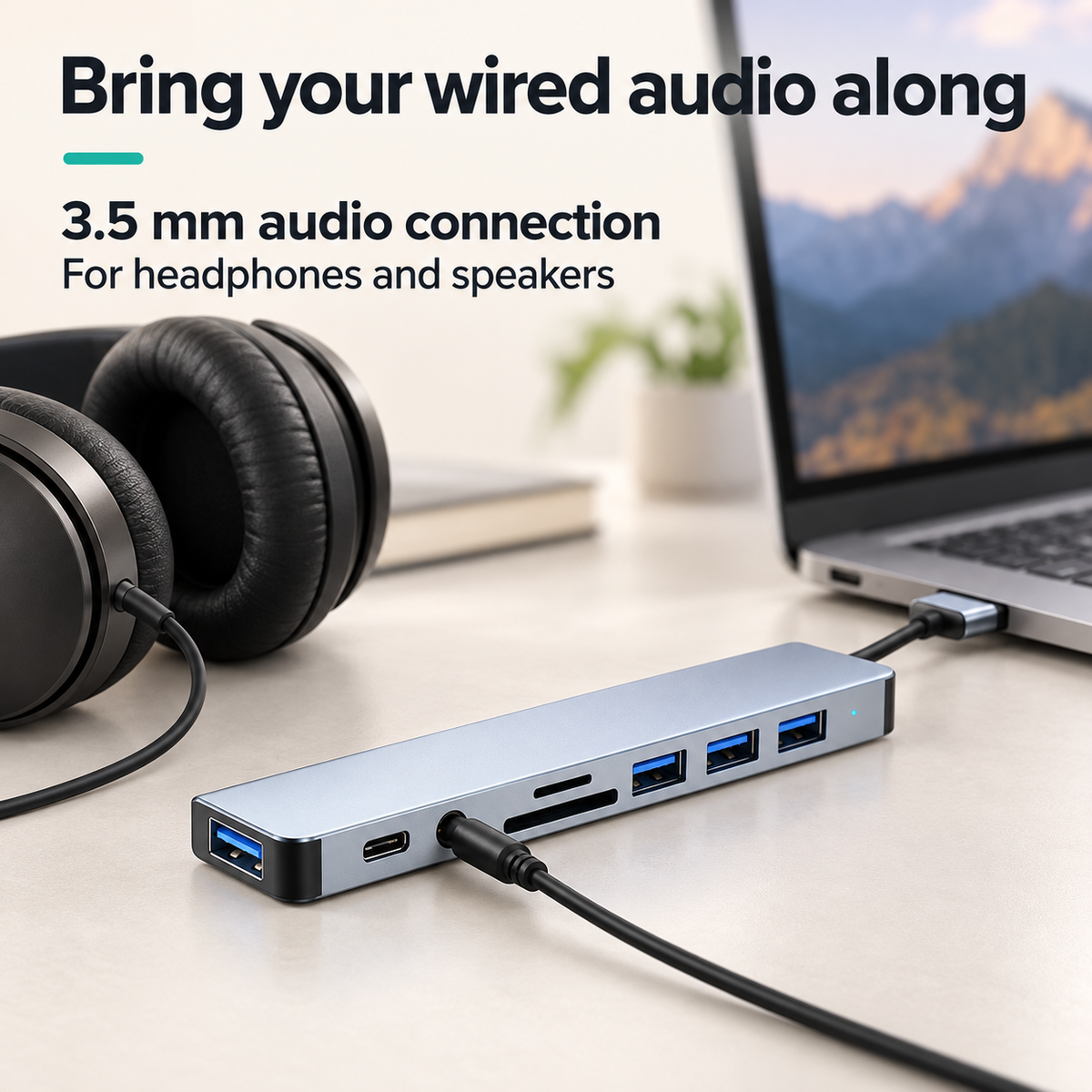 USB hub with 3.5 mm audio connection